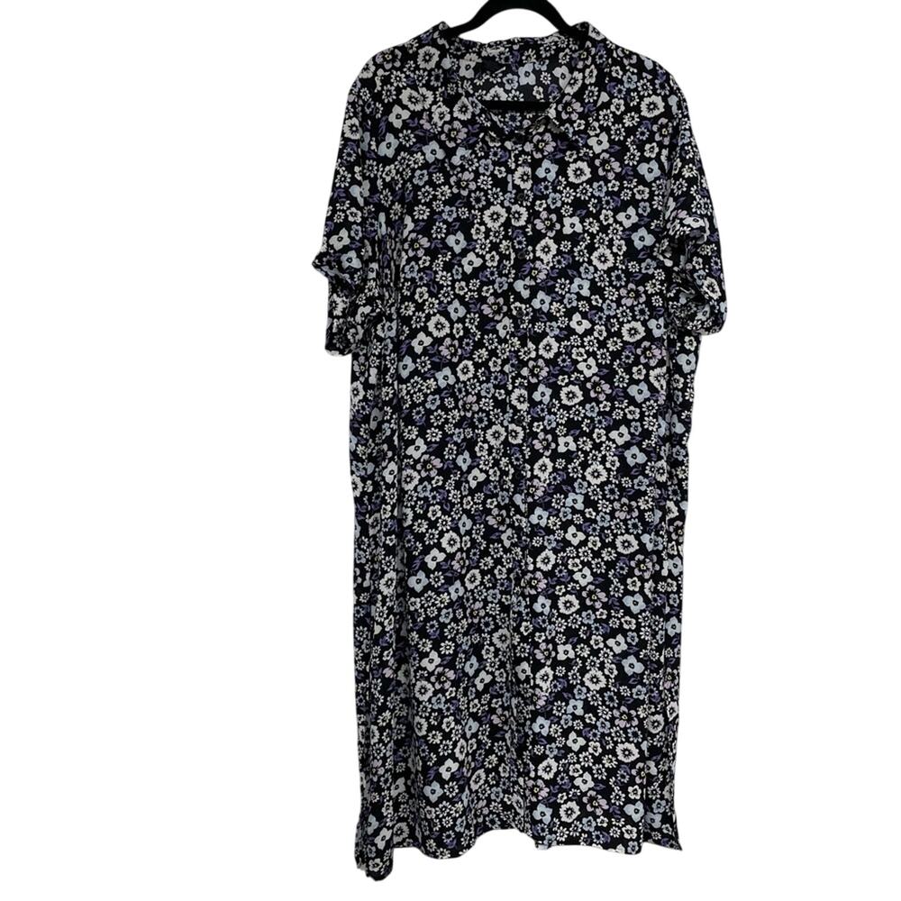 Lane Bryant Black & Purple Floral Button Down Short Sleeve Tunic Top Women 22/24